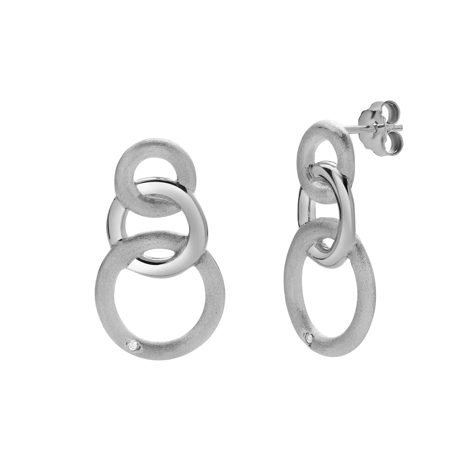 Image of Zerina 0.02 Ct Diamond Interlinked Circle Drop Earrings in 925 Sterling Silver