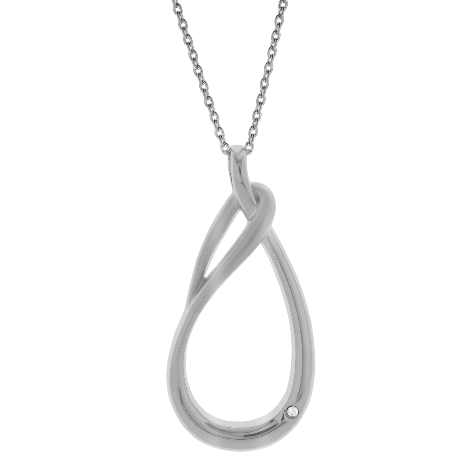 Image of Cirelle 0.01 Ct Diamond Teardrop Twist Pendant Necklace in 925 Sterling Silver