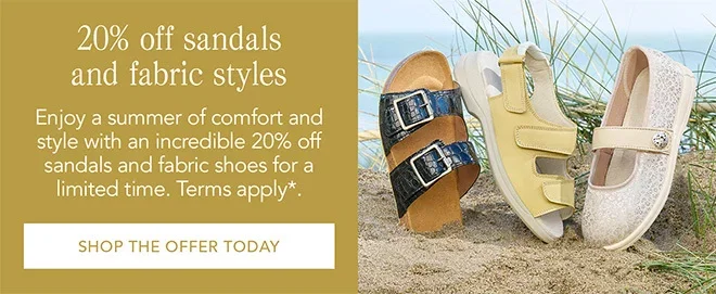 20% off sandals and fabric styles | Shop the offer today