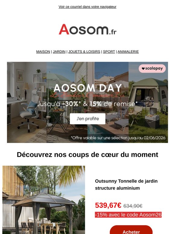 🎉 AOSOM DAY : Jusqu'à -30% + 15% de remise immédiate !
