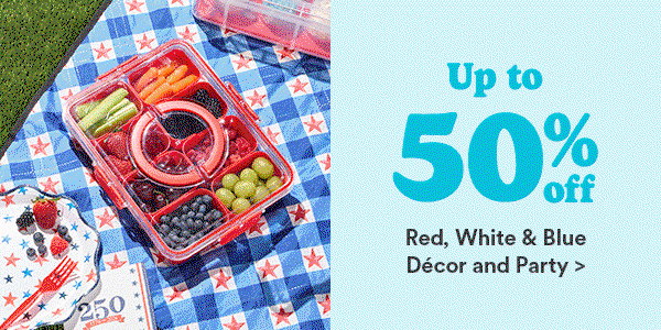 Up to 50% off Red, White & Blue Decor and Party >