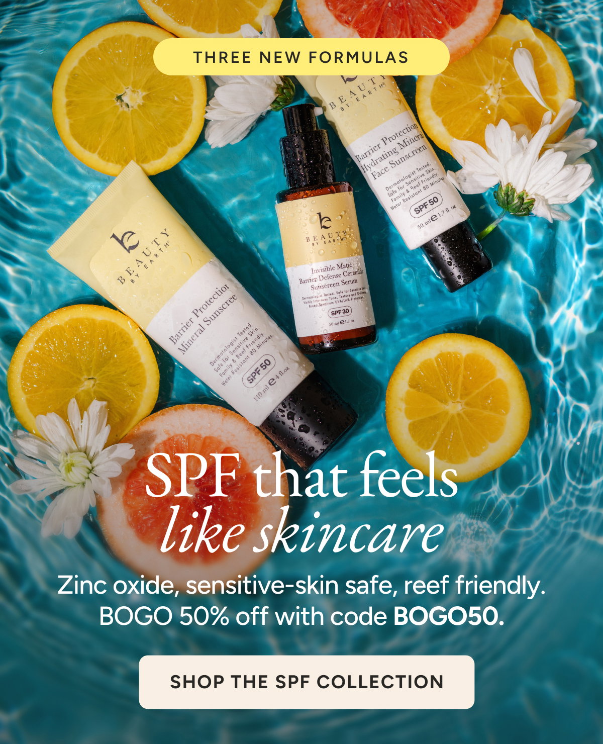 SPF that feels like skincare. Zinc-oxide, sensitive-skin safe, reef friendly. BOGO 50% off with code BOGO50. Shop the SPF collection.
