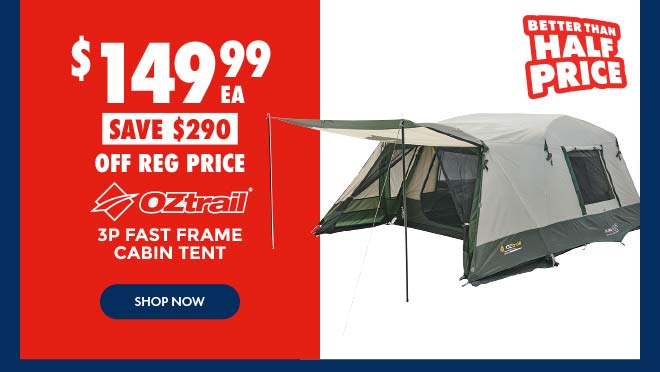 $149.99 Oztrail 3P Fast Frame Cabin Tent