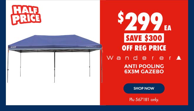 $299 Wanderer Anti-Pooling 6x3m Gazebo