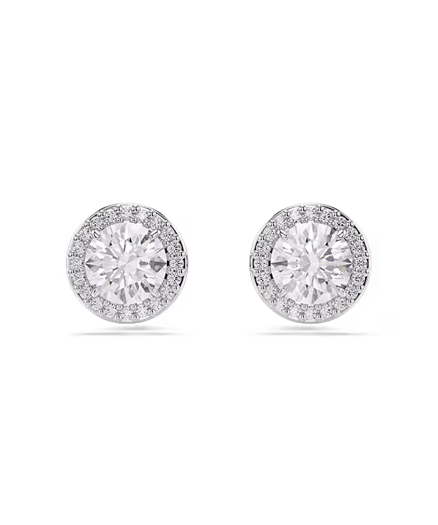Una Angelic stud earrings, Round cut, Pavé, White, Rhodium plated