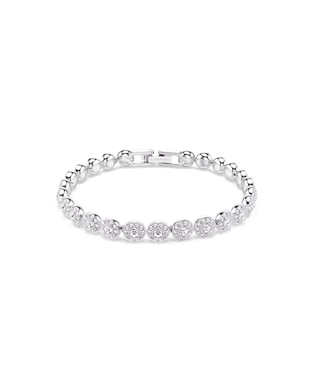 Una Angelic bracelet, Round cut, Small, White, Rhodium plated
