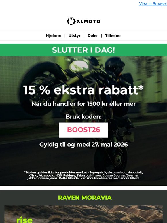 Slutter i dag! Ekstra 15 % rabatt på nesten alt!