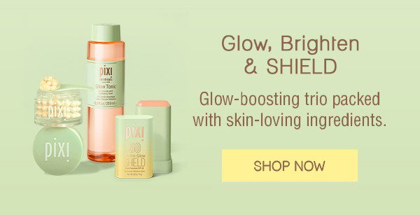 Glow, Brighten & SHIELD Glow-boosting trio packed with skin-loving ingredients.