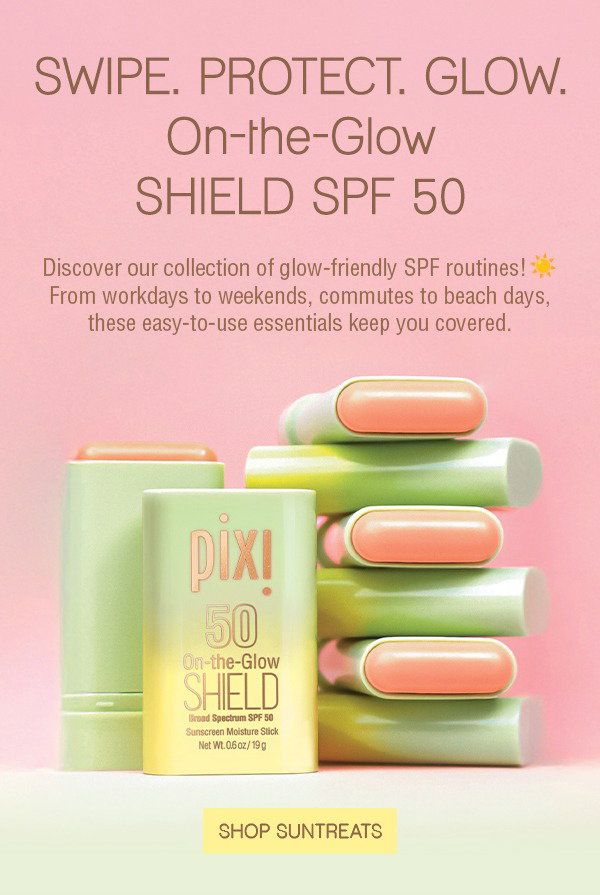 SWIPE. PROTECT. GLOW. On-the-Glow SHIELD SPF 50 Discover our collection of glow-friendly SPF routines! ☀️  From workdays to weekends, commutes to beach days, these easy-to-use essentials keep you covered.