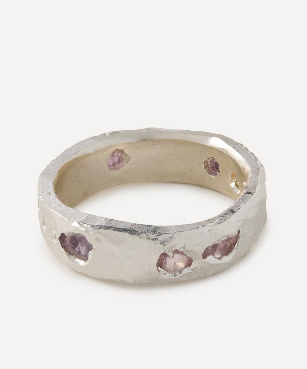 The Ouze Sterling Silver Raw Pink Sapphire Scatter Band Ring