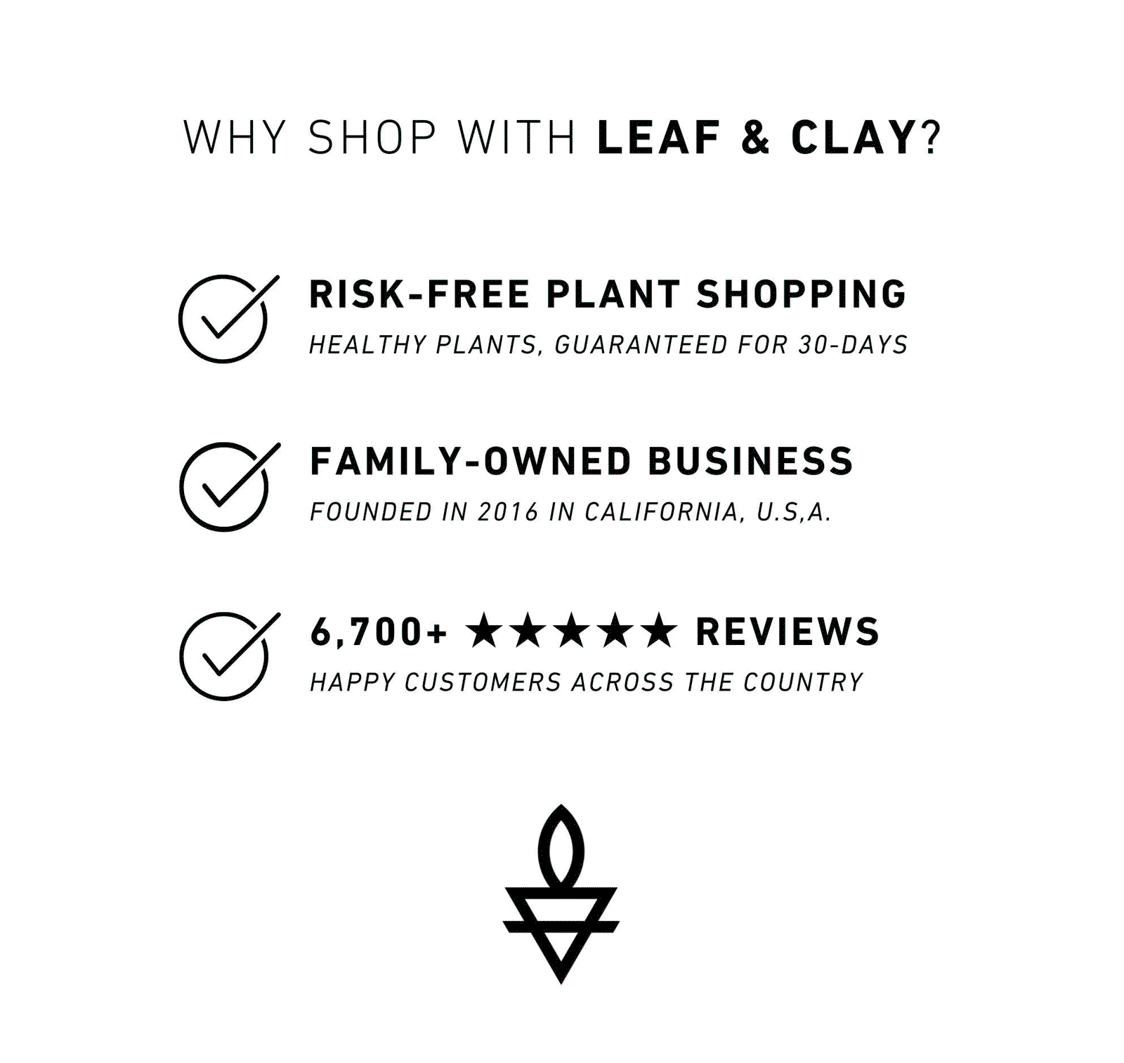 an image of a sign that says why shop with leaf and clay?
