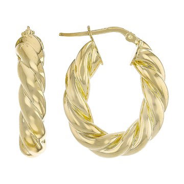 18k Yellow Gold Over Bronze 1\" Swirl Hoop Earrings. Made in Italy.
