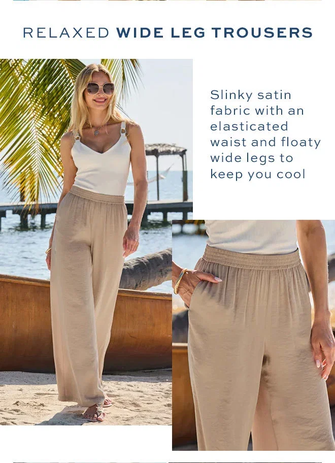 Natural Slinky Satin Wide Leg Trousers