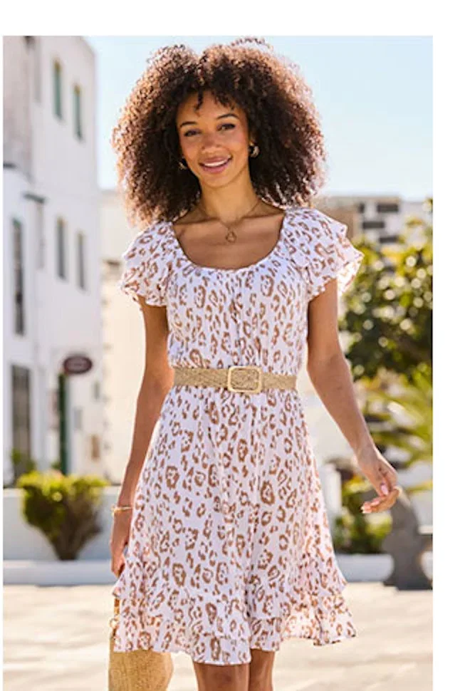 Animal Print Rattan Belted Dress