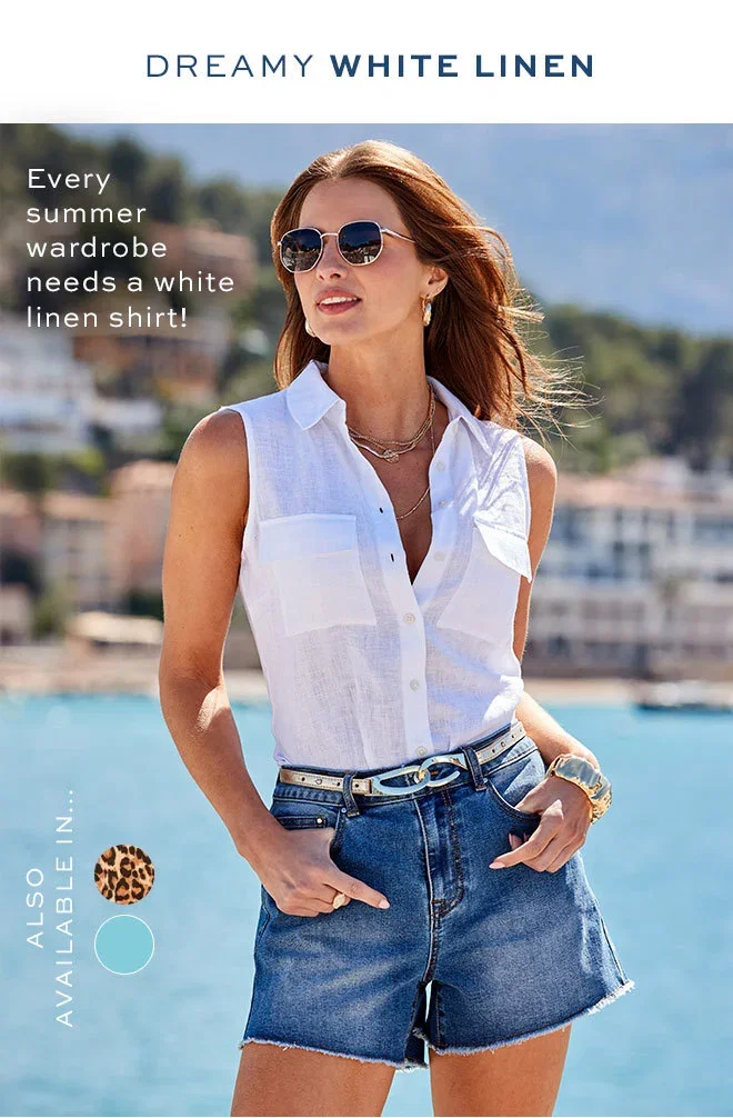 White Linen Sleeveless Shirt