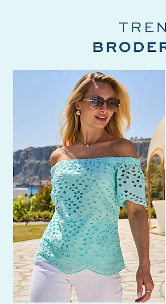 Aqua Broderie Bardot Top