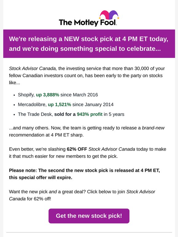 New stock pick at 4 PM -- you ready?