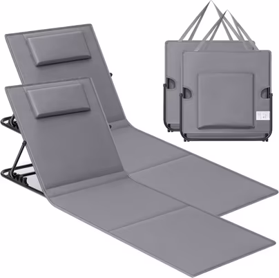 Songmics Set of 2 Folding Reclining Beach Sunloungers -...