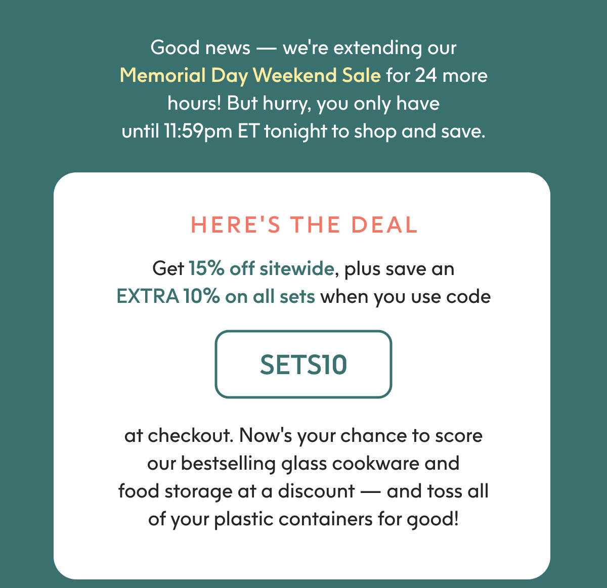 Get 15% off sitewide, plus save an EXTRA 10% on all sets when you use code SETS10 at checkout. 