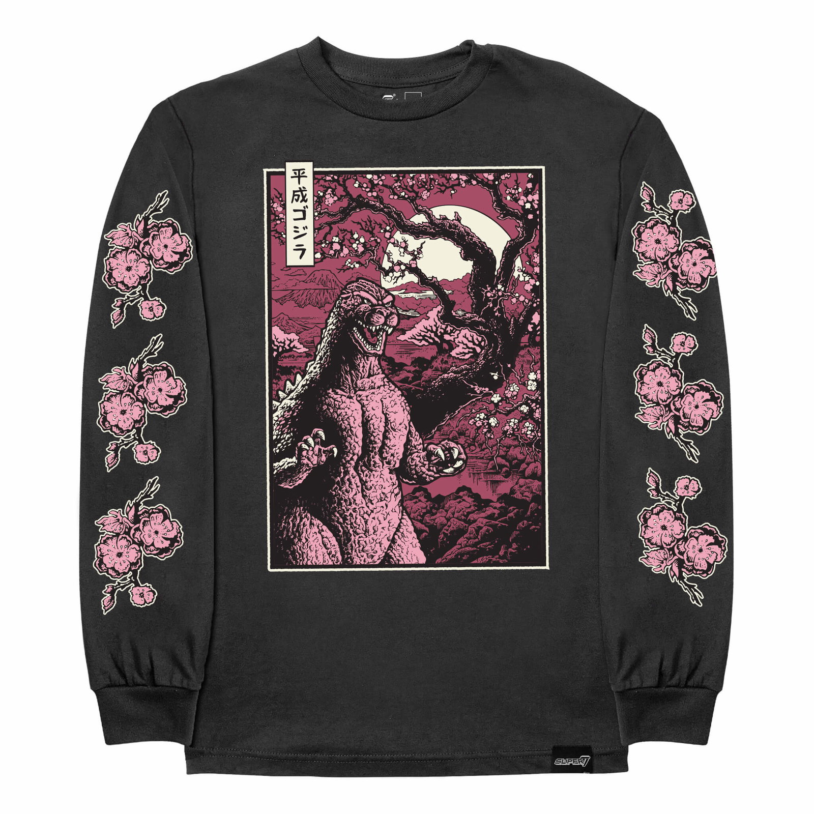 Image of Toho T-Shirts - Godzilla Cherry Blossom (Black Long Sleeve)