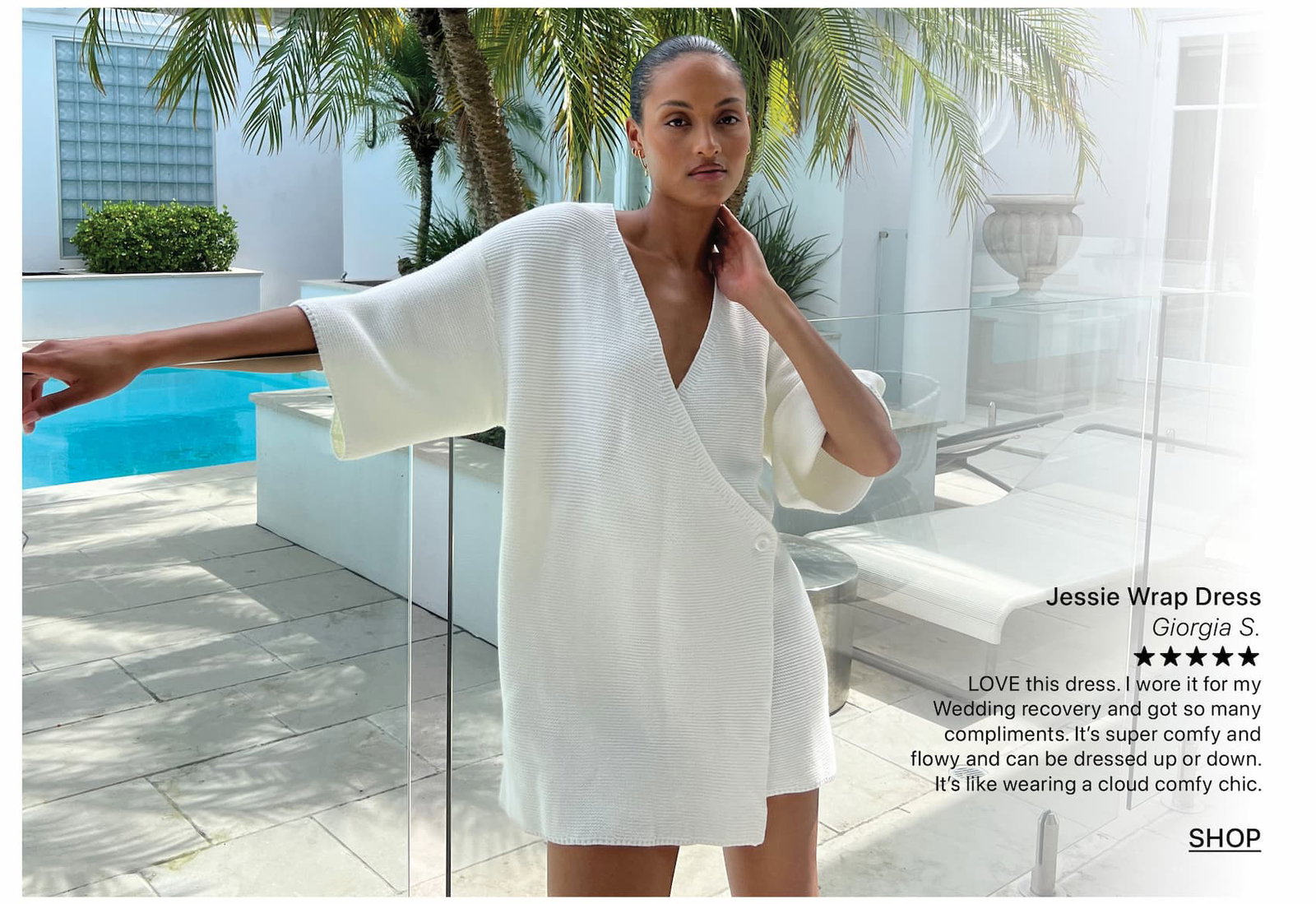 The Jessie Wrap Dress is restocking soon.