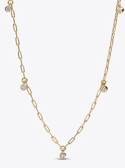 Pandora Era Bezel Lab-Grown Diamond Dangle Station Paperclip Chain Necklace
