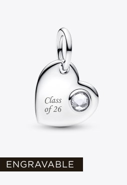 April Engravable Heart Clear Stone Dangle Charm