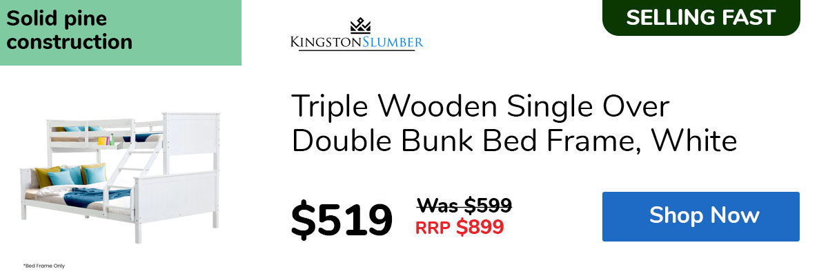 Triple Wooden Single Over Double Bunk Bed Frame, White