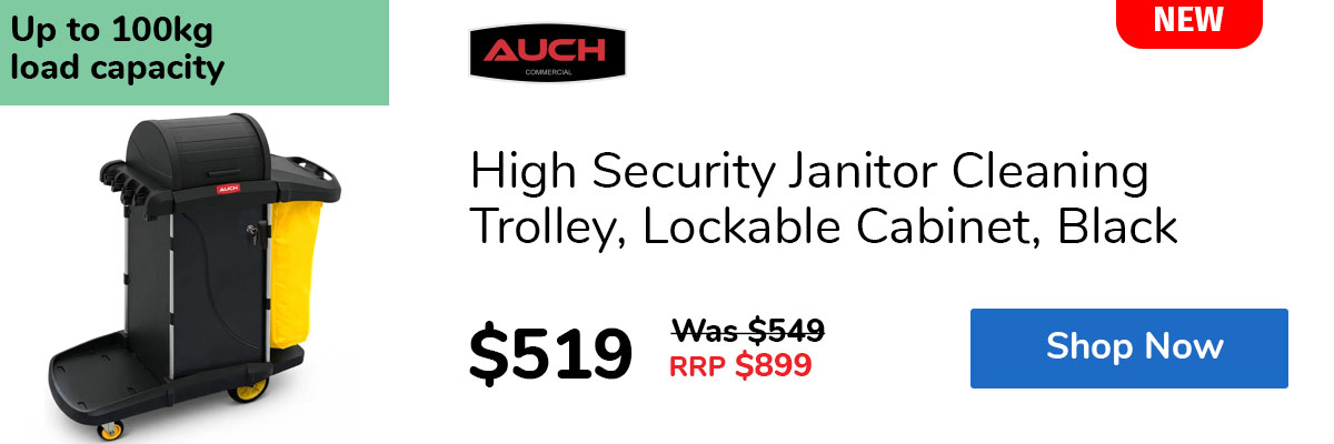 High Security Janitor Cleaning Trolley, Lockable Cabinet, Black