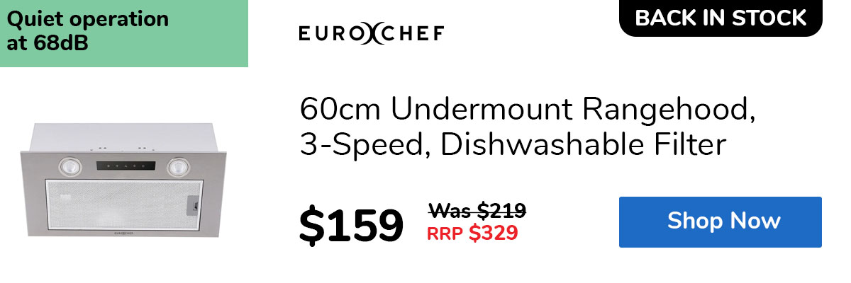 60cm Undermount Rangehood, 3-Speed, Dishwashable Filter
