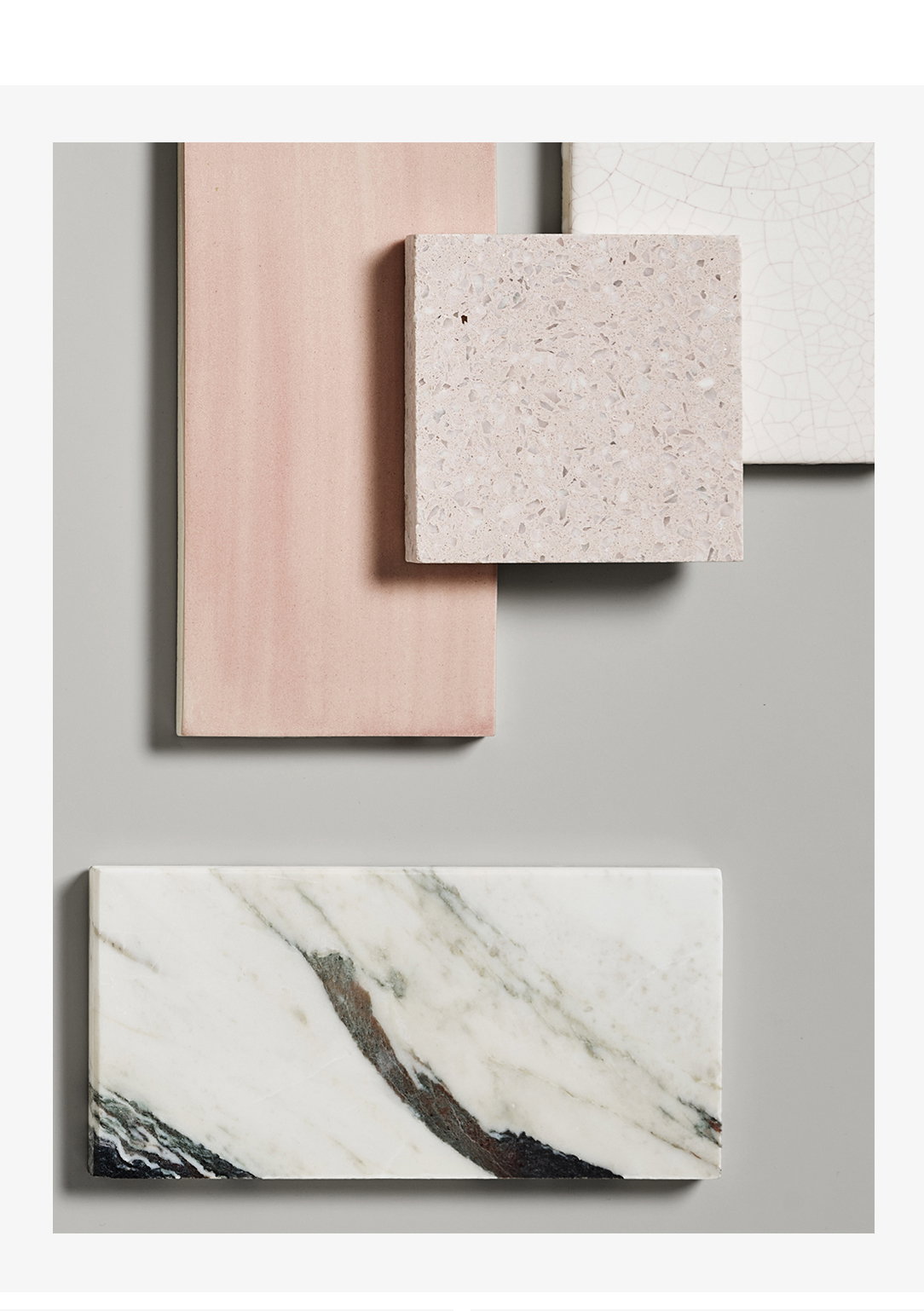 Claypaper in Peony, Portlandia in Impression, Keystone in Plumeria, and Architectonics2 in White with Ruby.