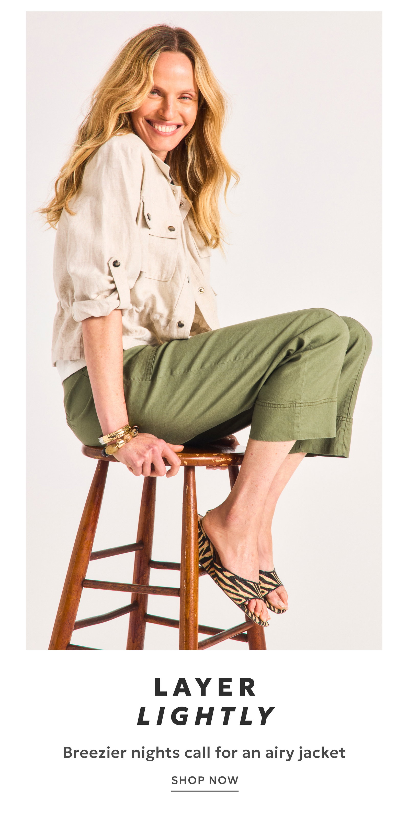 LAYER LIGHTLY. BREEZIER NIGHTS CALL FOR AN AIRY JACKET. SHOP NOW. STYLING TIP. Elevate the Pinstripe Pull-On Crop  with a tucked tee & artisanal accents. SHOP NOW
