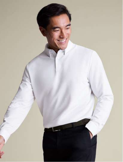 Long Sleeve Performance Jersey Polo – White