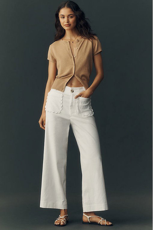 The Colette Scallop-Pocket Crop Wide-Leg Trousers by Maeve