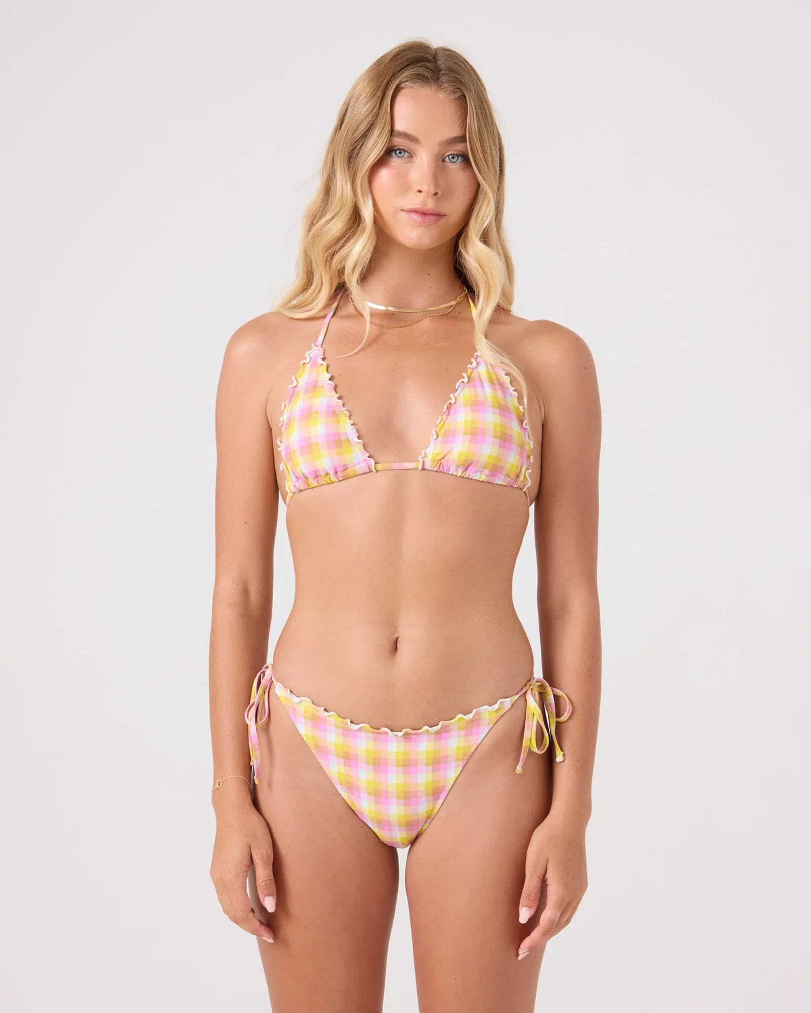 Image of Check Me Out Mini Tiki Triangle With Ruffle Edge Bikini Top
