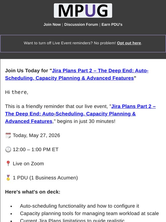 [30 mins] Earn 1 PDU live today! Jira Plans Part 2: Auto-Scheduling, Capacity Planning & More