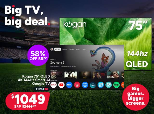 Kogan 75" QLED 4K 144Hz Smart AI Google TV