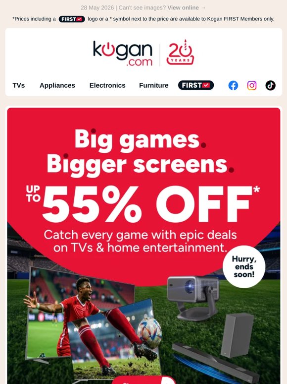 Up to 55% OFF epic TV & home entertainment deals ⚽ Upgrade & be game day ready!