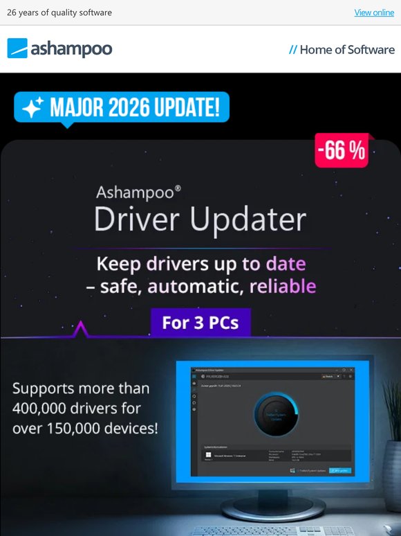 Major 2026 update! Ashampoo Driver Updater - Optimal performance through up-to-date drivers!