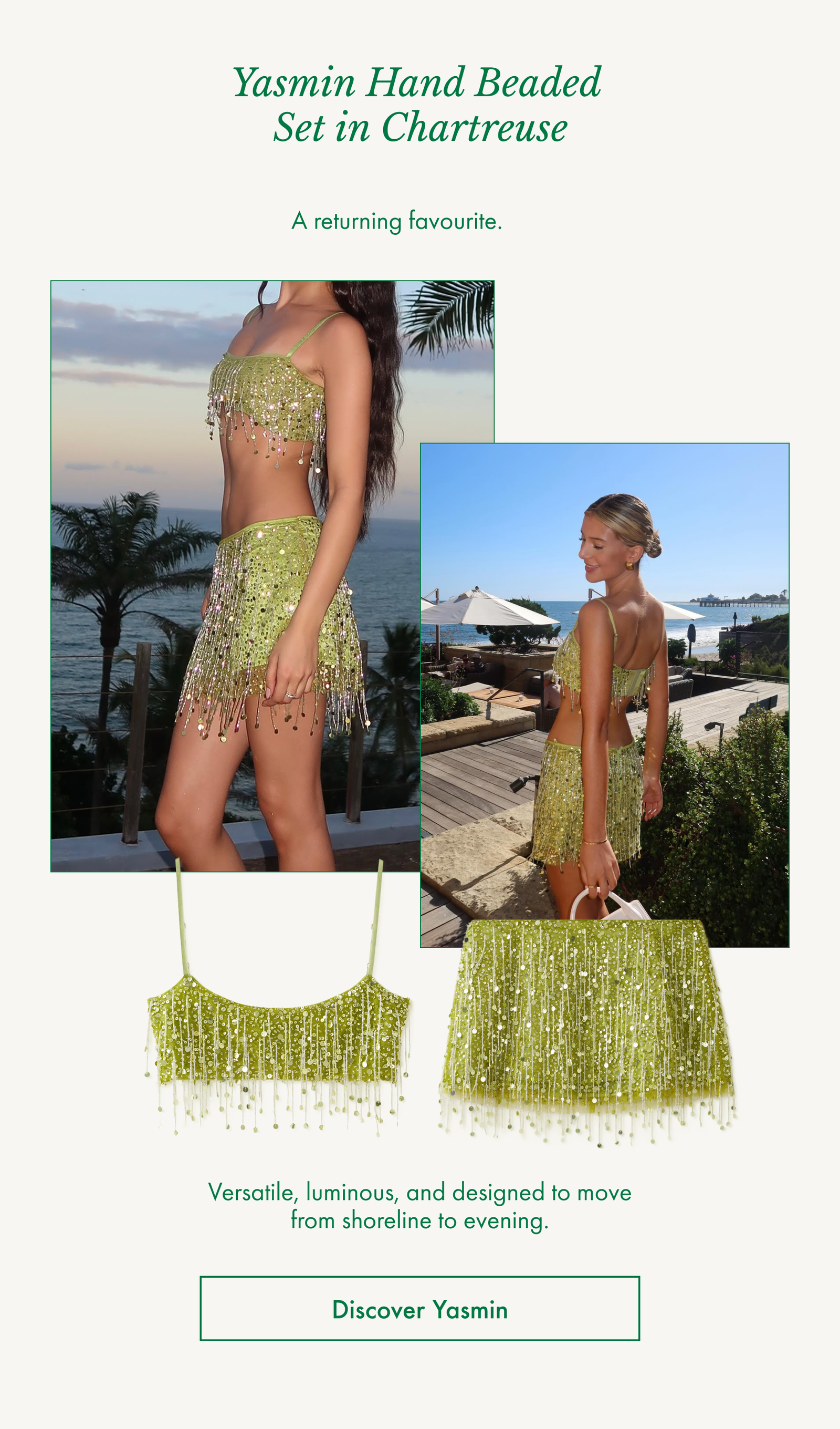 Yasmin Hand Beaded Set in Chartreuse