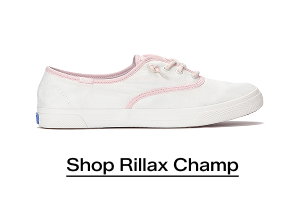 A side view of the Rillax Champ Washed Twill Pop Binding Slip-On in snow white/pink. Shop Now.