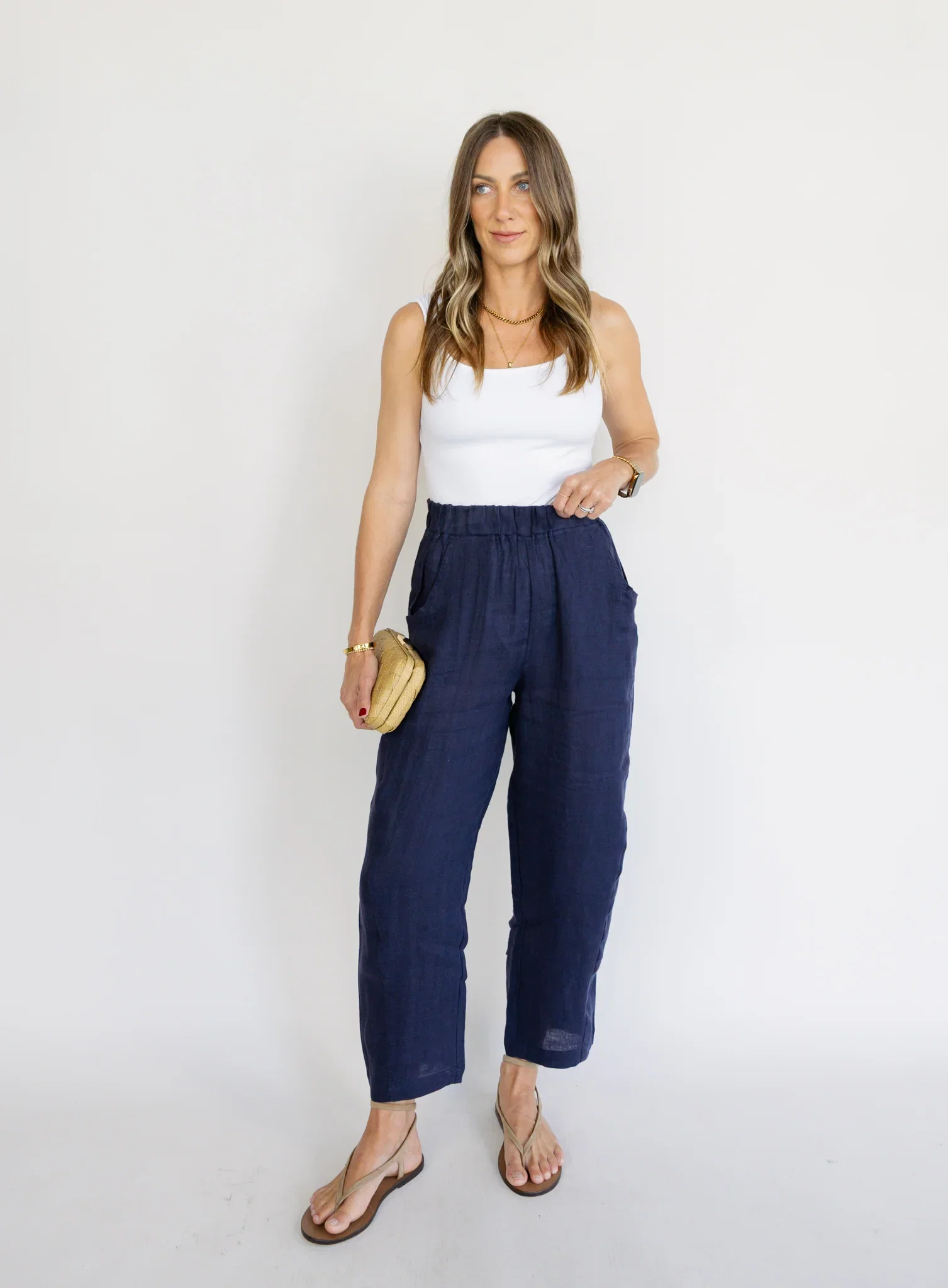 Solen Linen Pants - Navy