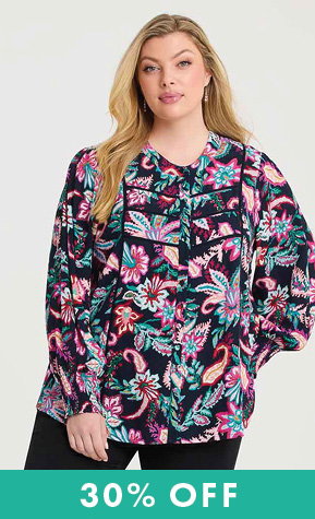 Natural Winter Bloom Button Top in Print