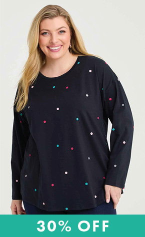 Cotton Multi Colour Spot Top in Navy/Multi