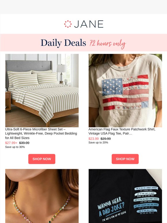 Daily Deals: Funny Dad Graphic Tee's | Gemstone Tennis Necklace | 6 Pc. Microfiber Sheet Sets | & More!