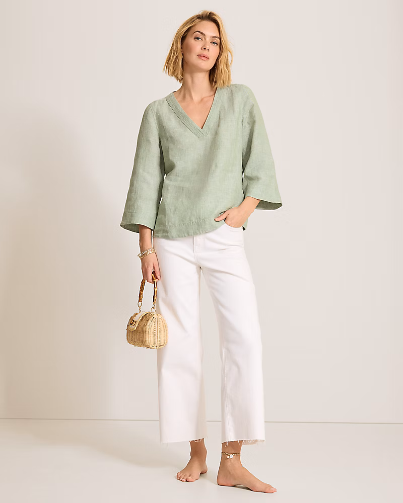 Image of Coastalina Linen V-Neck Popover Top