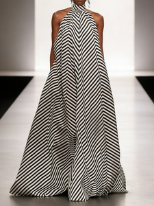 Image of Elegant Striped Halter Maxi Dress