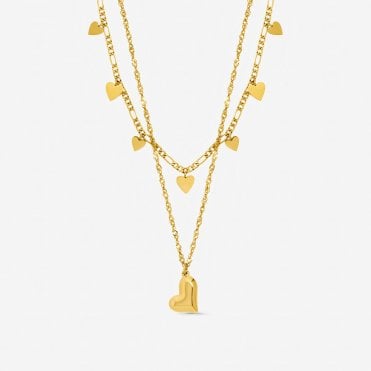 Jon Richard Gold Plated Waterproof Heart Double Row Necklace