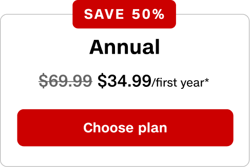 Annual plan is $34.99 for your first year, save 50% with a limited-time offer