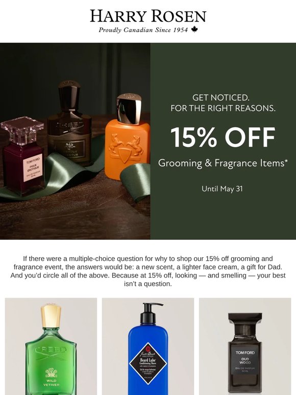 15% Off Grooming & Fragrance Until May 31